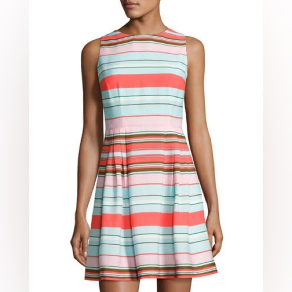 CeCe l Cynthia Steffe Claiborne Striped Rainbow Pleated Clearwater Aline Dress 0 - Picture 4 of 13